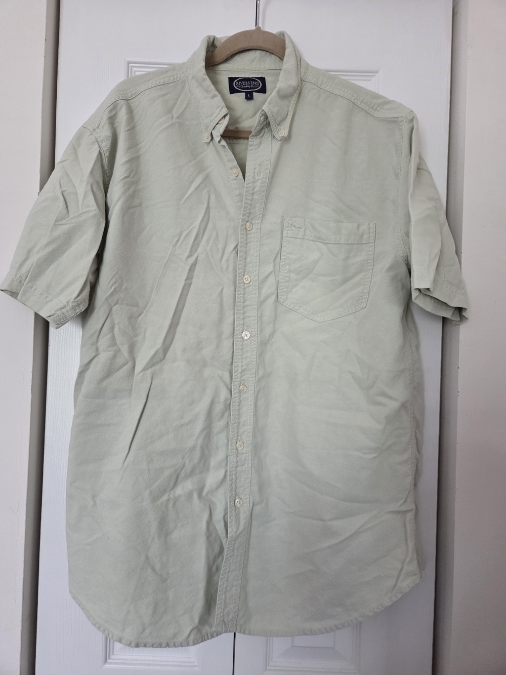 Lands' End Short-Sleeve Button-Down Shirt in Sage Green